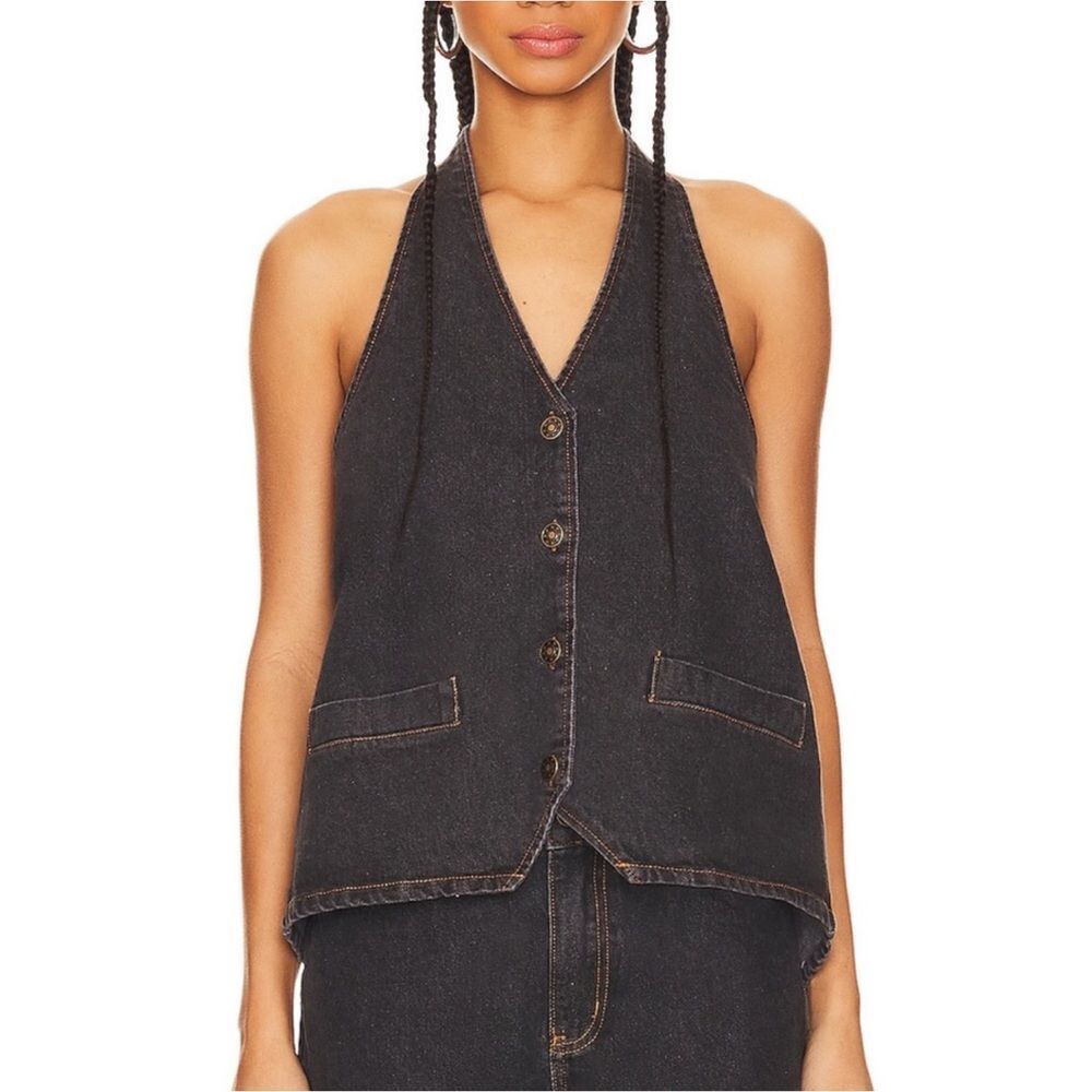 Lioness Black Denim Hills Halter Top L-Xl